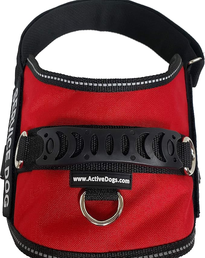 ActiveDogs Service Dog Vest Air-Tech Cordura Harness, XS Girth 16"-20" w/Handle, ADA Cards + Reflective Service Dog Patches - Red