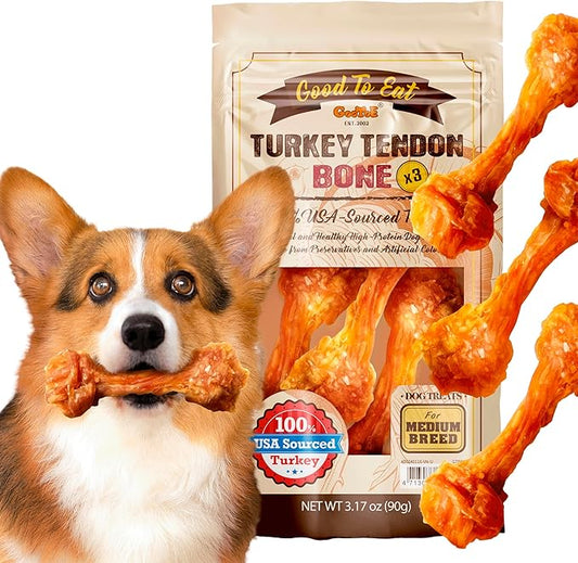 Gootoe Turkey Tendon Dog Treats – 100% USA-Sourced, Natural Snack, Premium Training Chews, Hypoallergenic, Reseal Value Bags, Size for Medium Dogs, Bone (Medium) 3 Unit/Pack