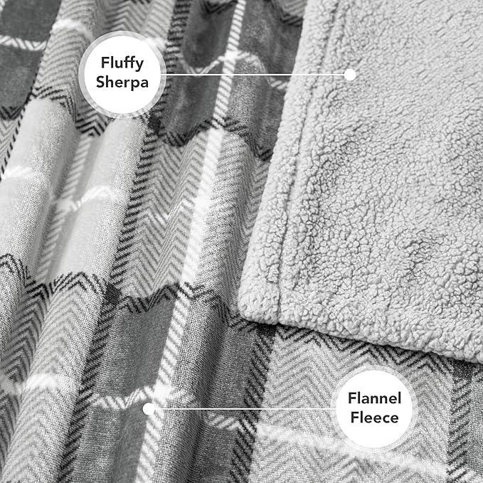 PetAmi Dog Blanket for Medium Large Dogs, Pet Bed Blanket Cat Puppy Kitten, Fleece Furniture Couch Cover Protector Sofa Car, Soft Sherpa Dog Throw Plush Reversible Washable, 40x60 Plaid Light Gray