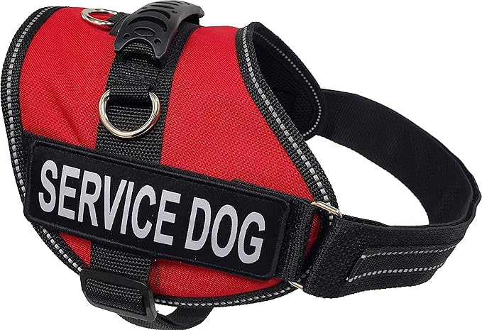 ActiveDogs Service Dog Vest Air-Tech Cordura Harness, XS Girth 16"-20" w/Handle, ADA Cards + Reflective Service Dog Patches - Red