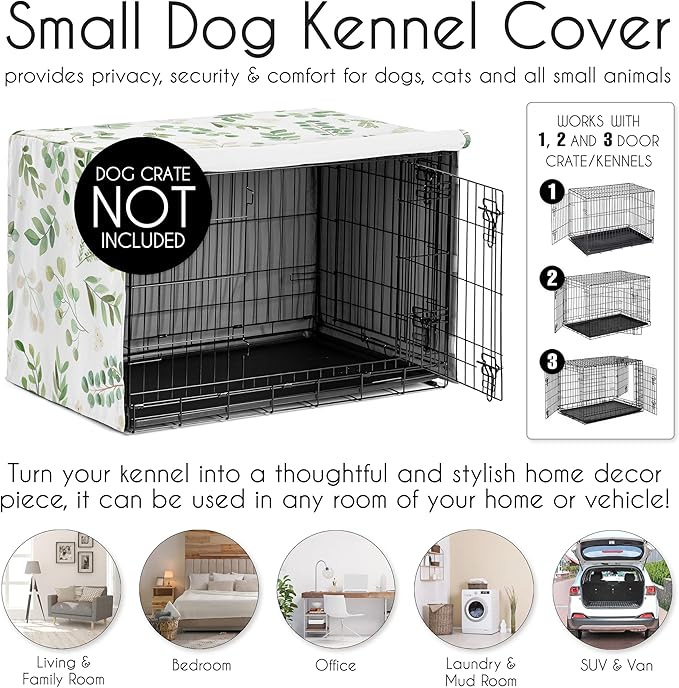 Sweet Jojo Designs Green Boho Floral Leaf Dog Crate Cover – Kennel Covers for 30 Inch Pet Cage Small/Medium - Neutral Sage White Bohemian Watercolor Botanical Flower Woodland Tropical Garden Nature