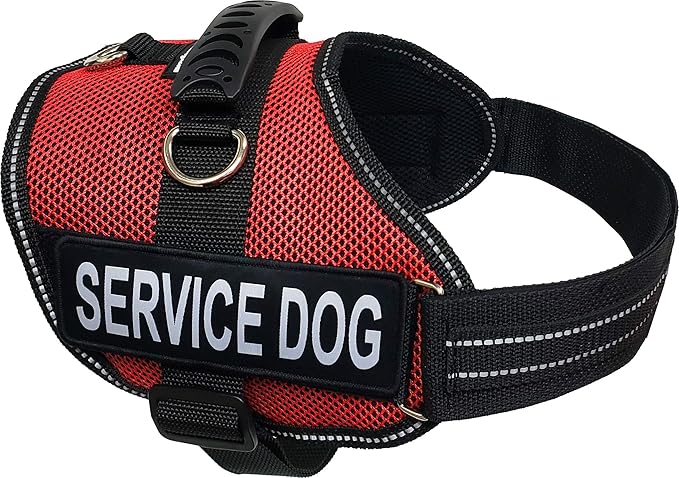 ActiveDogs Air-Tech Mesh Service Dog Vest Harness, XL Girth 29"-40" w/Handle, ADA Cards + Reflective Service Dog Patches - Red