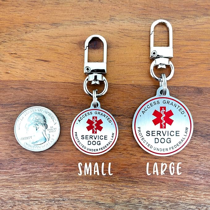 Service Dog ID Tag for Small & Large Dogs - Emotional Support ESA Medical Alert Collar Accessory - Durable Stainless Steel Service Animal Tag - Don't Pet Me Service Tag in Black Large
