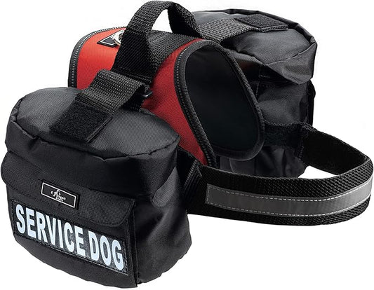Service Dog Harness with Removable Saddle Bag Backpack Carrier Traveling Carrying Bag. 2 Removable Patches. Please Measure Dog Before Ordering. Made by Doggie Stylz