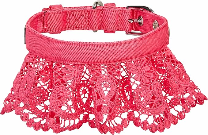 Blueberry Pet Floral Lace Adjustable Dog Collar in French Pink with Metal Buckle, Neck 13-16.5", for Medium Breed