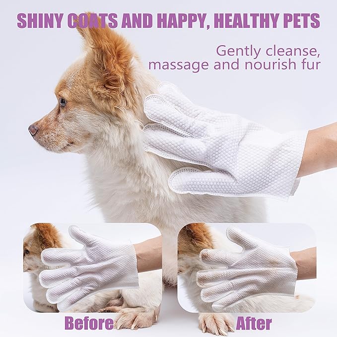 Pet Bath Wipes for Dogs and Cats - 10 Pcs Dog Cat Grooming Gloves Wipes - Gentle Cleaning Fur, Face, Ear, Eye, Paws and Butt - Thick Puppy Wipes
