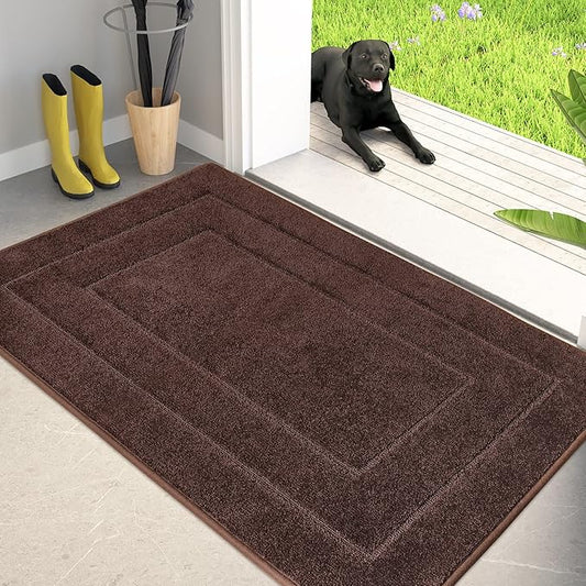 PURRUGS Dirt Trapper Door Mat 32" x 47.5", Non-Slip/Skid Machine Washable Entryway Rug, Dog Door Mat, Super Absorbent Welcome Mat for Muddy Wet Shoes and Paws, Brown
