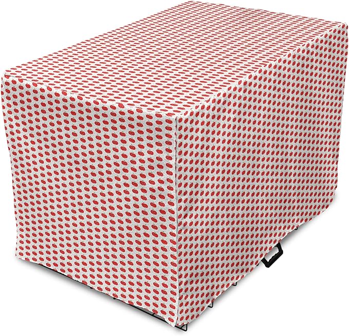 Lunarable Fruits Dog Crate Cover, Apple Fruit on Faded Dots Backdrop Fun Happy Pattern, Easy to Use Pet Kennel Cover for Medium Large Dogs, 48 Inch, Red Green Black