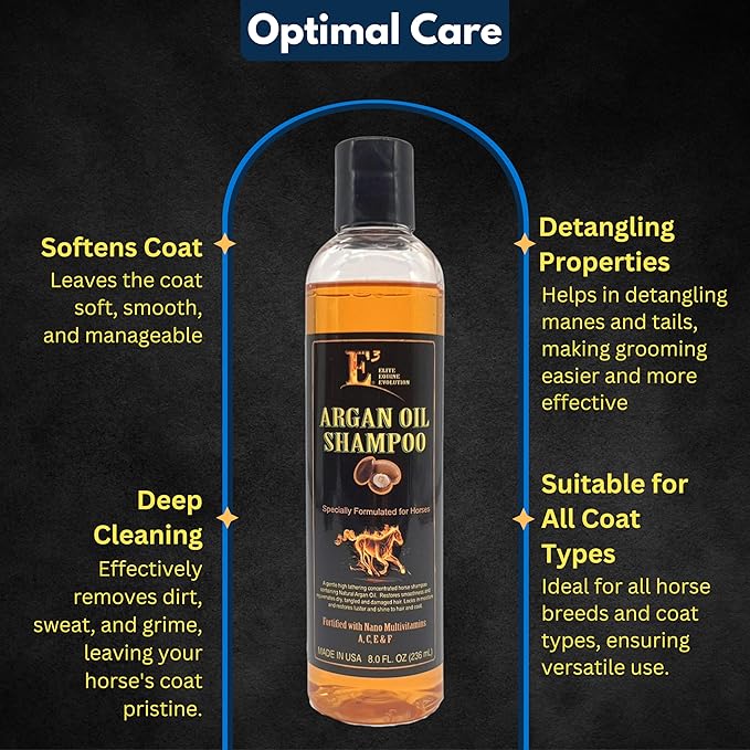 E3 Argan Oil Shampoo - Moisturizing Pet Shampoo, Hair Shampoo Argan Oil, Hair Shine, Shampoo De Caballo, Gentle Formula, Good for Dogs Too (8 fl oz)