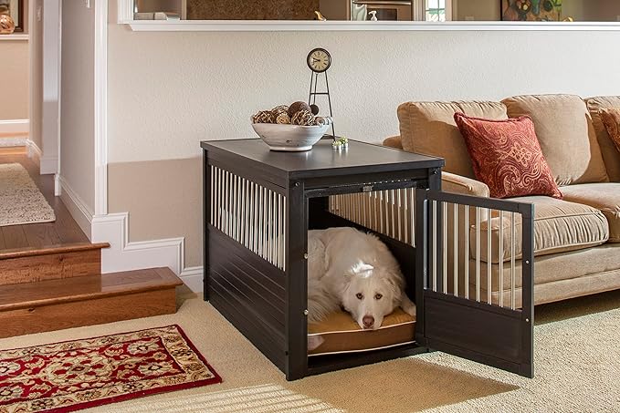 New Age Pet ECOFLEX Dog Crate End Table - Furniture-Style Pet Crate for Crate Trained Dogs - Stainless Steel Tubing & a Latched Closure - 10 Year Manufacturer's Warranty, X-Large, Black
