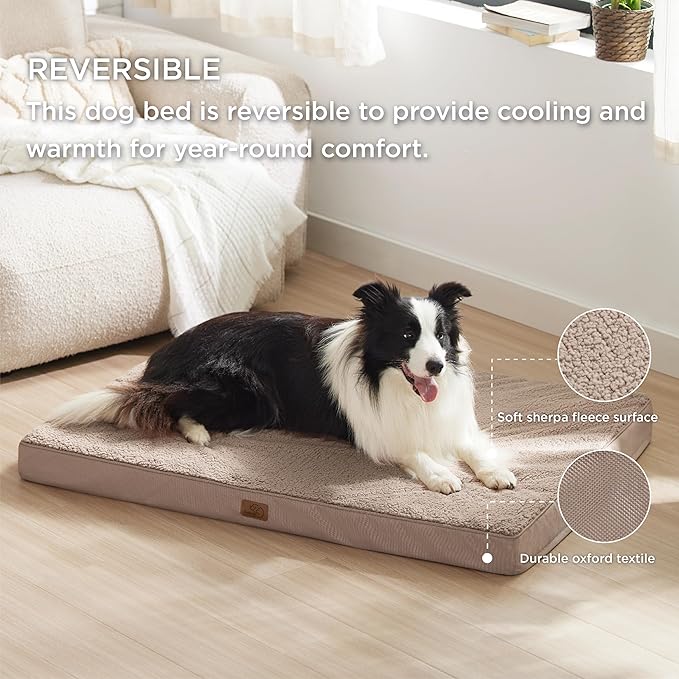 Bedsure Extra Large Dog Bed - XL Orthopedic Waterproof Dog Beds with Removable Washable Cover, Egg Crate Foam Pet Bed Mat, Suitable for Large Dogs Up to 100lbs, Light Brown