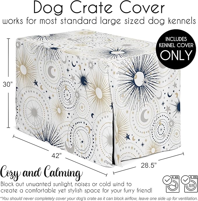Sweet Jojo Designs 42in. Medium/Large Dog Crate Cover (Boho Star and Moon) Pet Cage, Kennel Covers (Shabby Chic, Bohemian, Celestial, Sky, Stars & Moons, Starburst, Cosmic, Navy Blue & Gold, Grey)