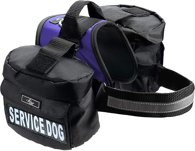 Service Dog Harness with Removable Saddle Bag Backpack Carrier Traveling Carrying Bag. 2 Removable Patches. Please Measure Dog Before Ordering. Made by Doggie Stylz