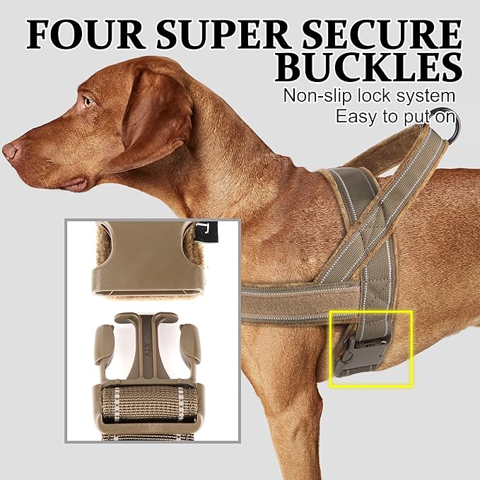 PET ARTIST Soft Flannel Padded No Pull Dog Tactical Harness for Medium Large Dog,Quick Fit Reflective Strip Escape Proof Dog Vest Harness