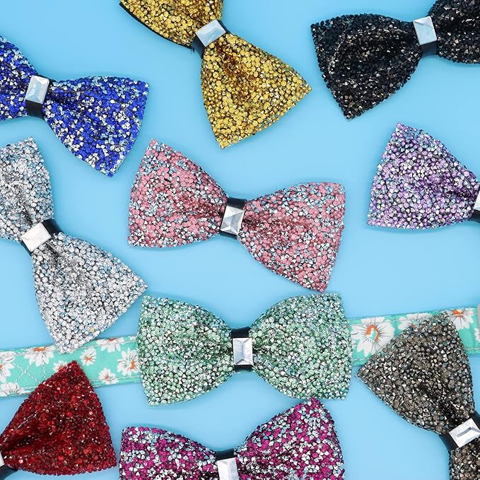 Crystal Pet Bowties, 10 PCS Adjustable Dog Collar Attachment Rhinestone Bling Bowties, Pet Collar Charms Accessories, Birthday Gift for Big Cat Puppy Small Medium Dogs(Small)