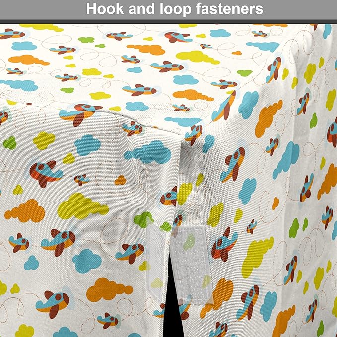 Lunarable Cartoon Dog Crate Cover, Flying Airplanes with a Style Fun Clouds in Colorful Design Artwork Print, Easy to Use Pet Kennel Cover for Small Dogs Puppies Kittens, 18 Inch, Dark Orange and Blue