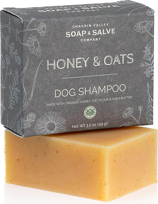 Certified Organic Dog Shampoo and Conditioner – Dog Shampoo Itchy Skin Relief and Puppy Essentials - Natural Handmade Honey & Oats, 3.8 oz Bar Soap - Chagrin Valley Soap & Salve