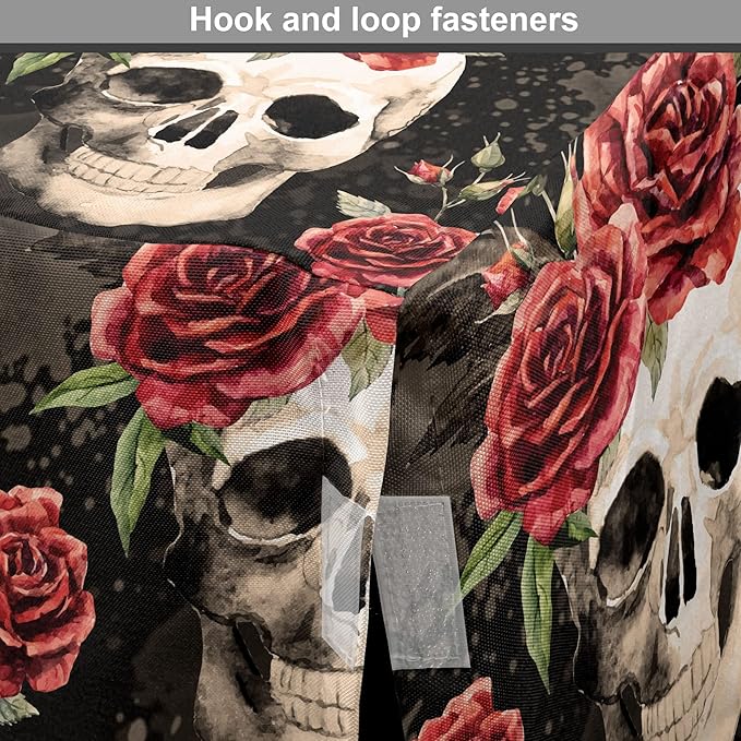 Lunarable Halloween Dog Crate Cover, Mexican Sugar Skull Rose Bouquets Spooky Traditional Humour Culture, Easy to Use Pet Kennel Cover for Small Dogs Puppies Kittens, 22 Inch, Black Grey