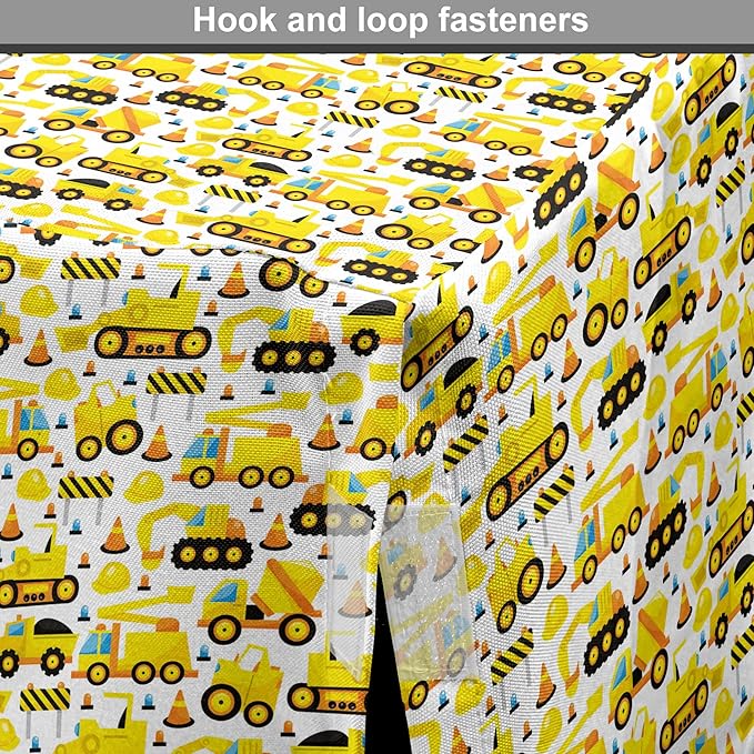 Lunarable Cartoon Dog Crate Cover, Construction Vehicles Style Machines Safety Building Theme, Easy to Use Pet Kennel Cover for Small Dogs Puppies Kittens, 22 Inch, Yellow White Black