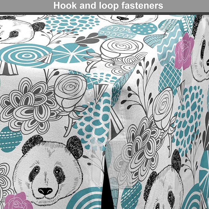 Lunarable Panda Dog Crate Cover, Portraits of Chinese Bears on Sketch Flowers and Abstract Circular Shapes, Easy to Use Pet Kennel Cover for Cats & Medium Dogs, 24 Inch, Slate Blue Pink Grey