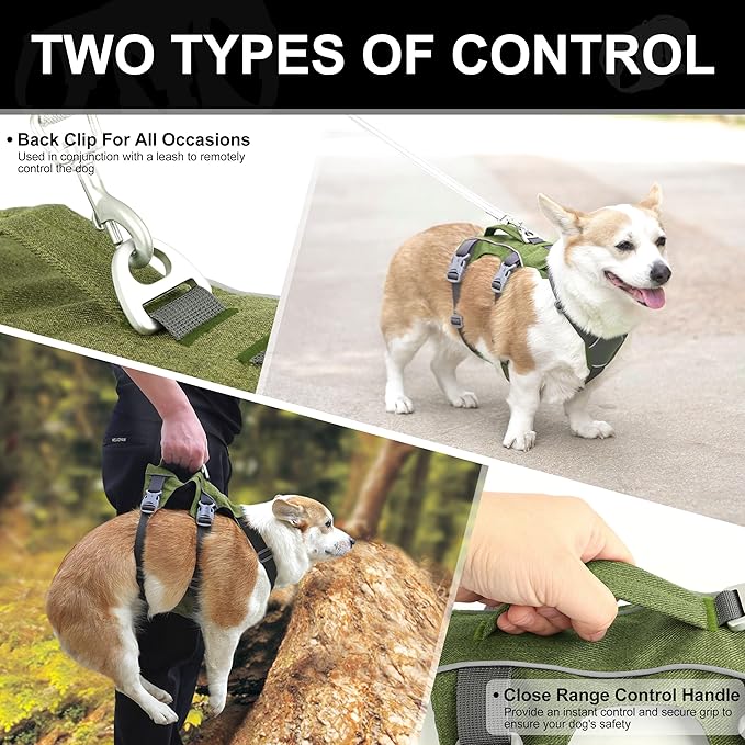 Dog Harness Medium Sized Dog Escape Proof Dog Harness with Handle, Reflective Dog Vest, Breathable Soft Full Body Pet Harness for Walking, Training (Green, M)