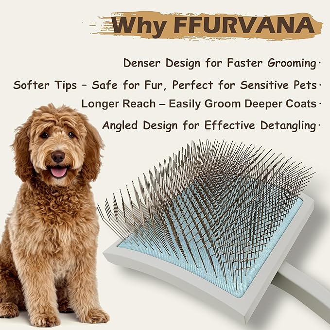 Soft-Touch Slicker Brush – Cream White – Gentle Detangling Brush for Poodles & Long-Haired Breeds