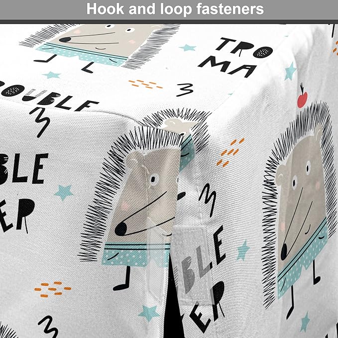 Lunarable Cartoon Dog Crate Cover, Hedgehog Trouble Maker Lettering with Apple and Stars Bad Boy Print, Easy to Use Pet Kennel Cover for Medium Large Dogs, 48 Inch, Pearl Pale Blue