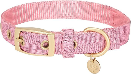 Blueberry Pet 6 Colors The Most Coveted Designer Mixed Metallic Thread Adjustable Dog Collar in Dazzling Tinsel Pink with Metal Buckle, Neck 7.5-10", for Small Breed