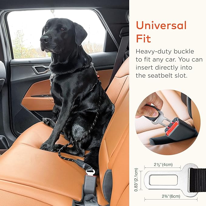 Dog Seat Belt for Car | Universal Dog Car Seatbelt | Durable Reflective Dog Seatbelt with Clip Hook Latch, Buckle and Alloy Carabiner- Safe and Secure Pet Safety Restraint for Dog