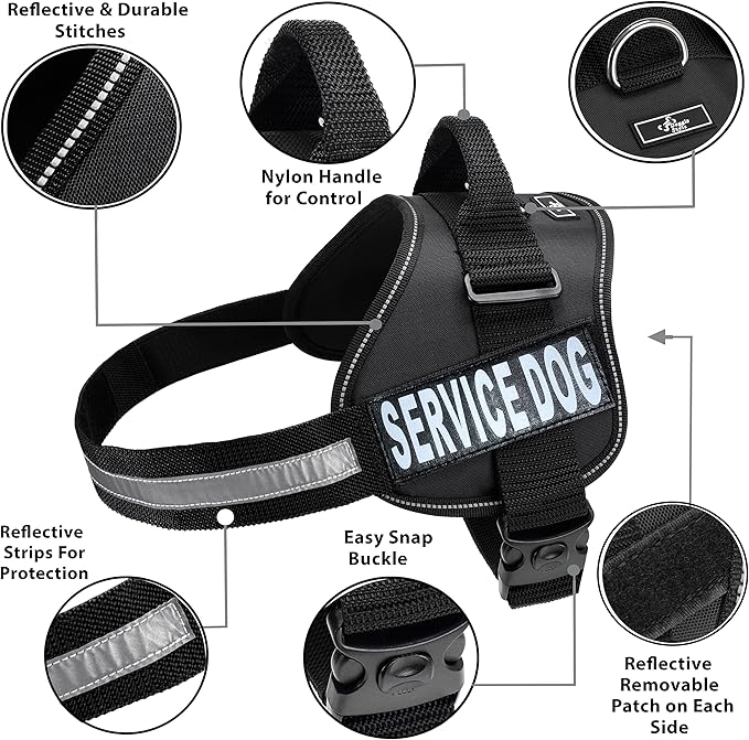 Service Dog Harness with Removable Saddle Bag Backpack Carrier Traveling Carrying Bag. 2 Removable Patches. Please Measure Dog Before Ordering. Made by Doggie Stylz (Girth 19-25", Black)