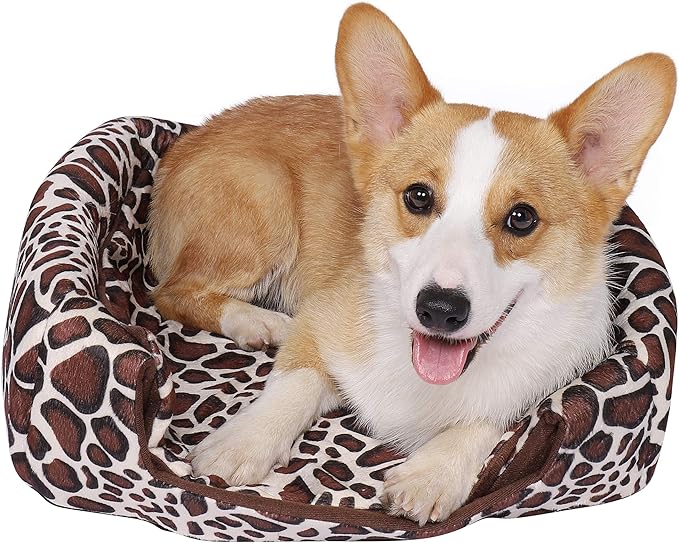 Spring Fever Hamster Guinea Pig Rabbit Dog Cat Chinchilla Hedgehog Bird Small Animal Pet Bed House Hideout Cage Accessorie E Leopard M (14.2 * 14.2 inch)