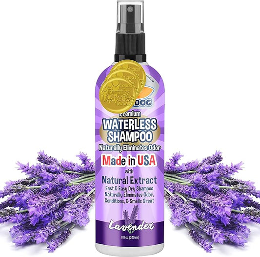 Bodhi Dog Waterless Shampoo - Natural Dry Shampoo for Dogs & Cats - Neutralizes Pet Odor - No Rinse Required - Made of Natural Extracts - Safe for Sensitive Skin - Made in USA - Lavender (8 Fl Oz)