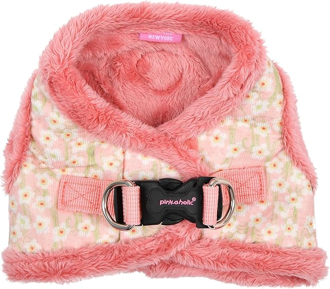 Pinkaholic New York Kalina Vest Dog Harness Step-in Warm Winter Flower Pattern for Small Dog, Indian Pink, Small