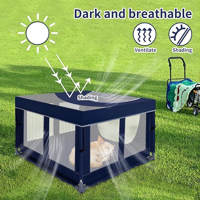 Dog Kitten Playpen with Play Pen Cover for Cat Indoor, 42x42 x25.5 Puppy Playpen for Small Pet with See-Through Topper Proof Enclosed Door Dog Pen, Sturdy Warm Protable Play Pen for Cat