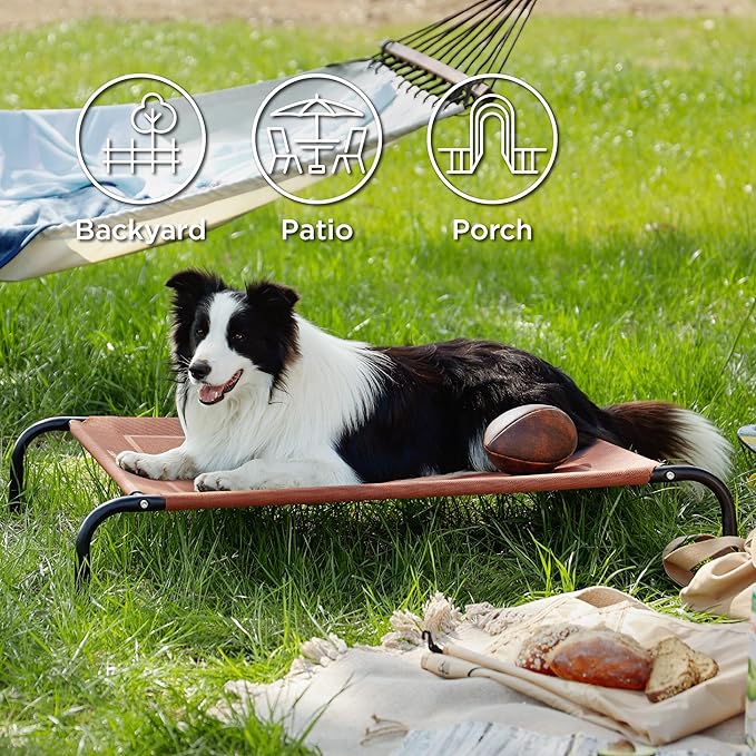 Bedsure Elevated Raised Cooling Cots Bed for Large Dogs, Portable Indoor & Outdoor Pet Hammock with Skid-Resistant Feet, Frame with Breathable Mesh, Terracotta, 49 inches