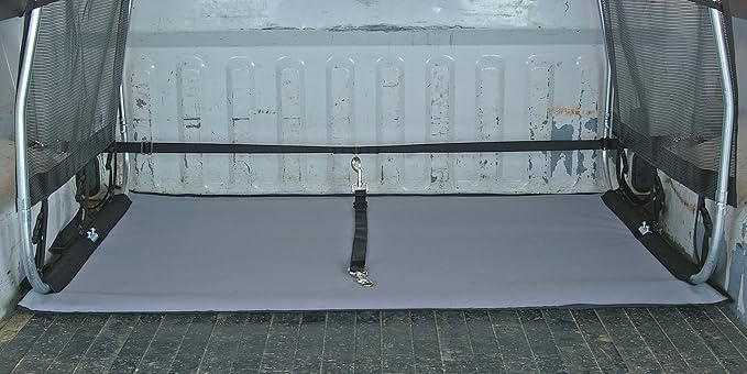 Bushwhacker K9 Canopy with Pad and Tether – Truck Bed Dog Shade Shelter and Kennel Tent – Hut with Leash Restraint, Vehicle Crate Barrier, and Tie-Out Cover for UTVs