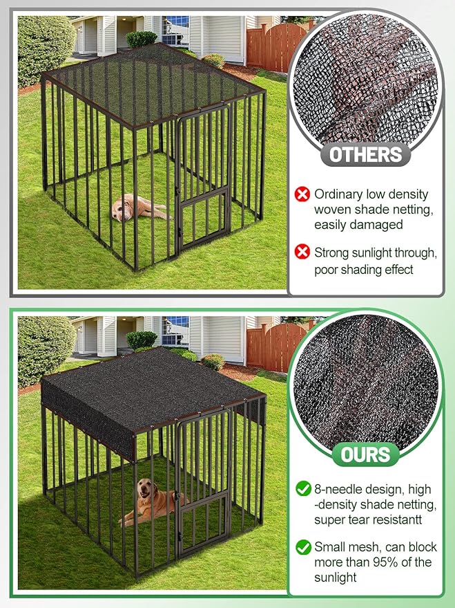 High Density Dog Kennel Shade Cover- 10 x 13ft Upgrade Mesh Shade Panel, Dog Cage Sunblock Shading Cloth Net Mesh Tarp with Rope for Outdoor Dog House Large Pet Crate Chicken Coop
