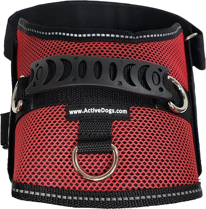ActiveDogs Air-Tech Mesh Service Dog Vest Harness, Small Girth 19"-24" w/Handle, ADA Cards + Reflective Service Dog Patches - Red
