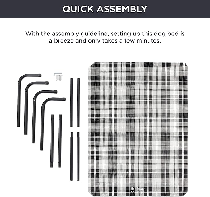 Bedsure Elevated Raised Cooling Cots Bed for Large Dogs, Portable Indoor & Outdoor Pet Hammock with Skid-Resistant Feet, Frame with Breathable Mesh, Checkered White, 49 inches