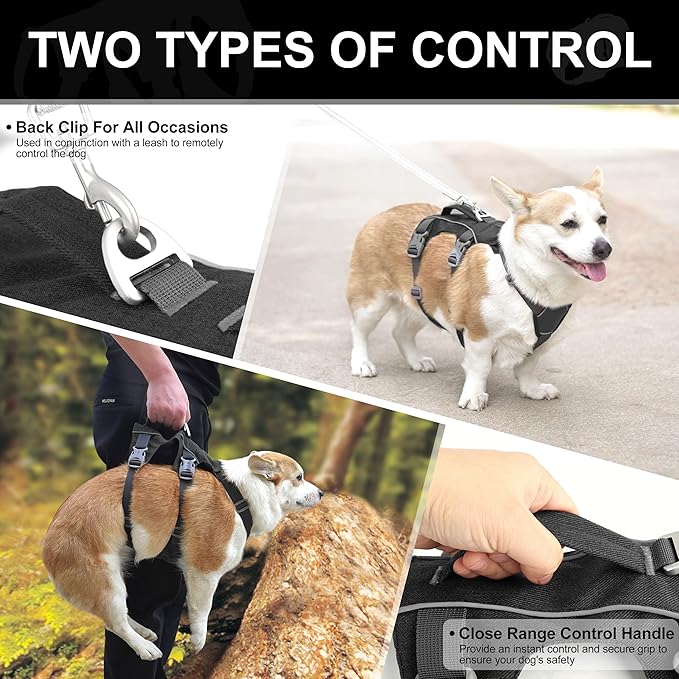 Dog Harness Medium Sized Dog Escape Proof Dog Harness with Handle, Reflective Dog Vest, Breathable Soft Full Body Pet Harness for Walking, Training (Black, M)