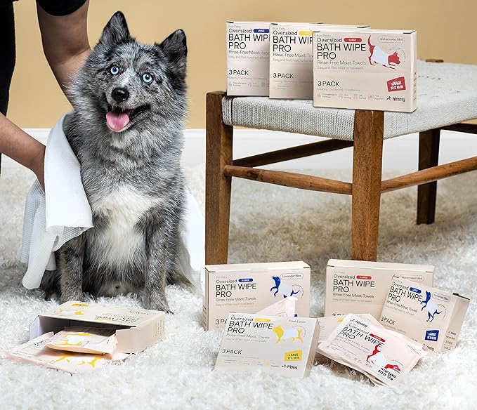 Himmy Large Pet Wipes for Dogs and Cats - 12" x 18" Bath Wipes for Cleaning, Deodorizing, Conditioning, Anti-Itch Grooming, Wet Dog Wipes for Paws, Butt, Ear, Eye, Whole Body Fresh Lemon
