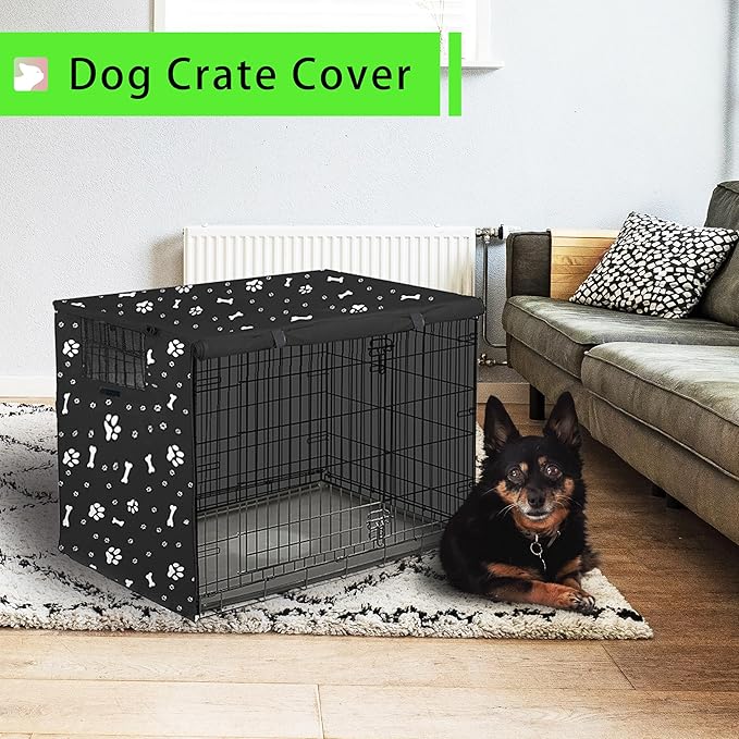 Dog Crate Cover, Pet Kennel Cover,Durable Breathable Dog Kennel Cover, Windproof Sun Protection Crate Cover Outdoor/Indoor, Black -L (48" L x 30" W x 33" H)