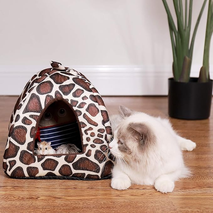 Spring Fever Hamster Guinea Pig Rabbit Dog Cat Chinchilla Hedgehog Bird Small Animal Pet Bed House Hideout Cage Accessorie E Leopard XL (18.9 * 18.9 inch)