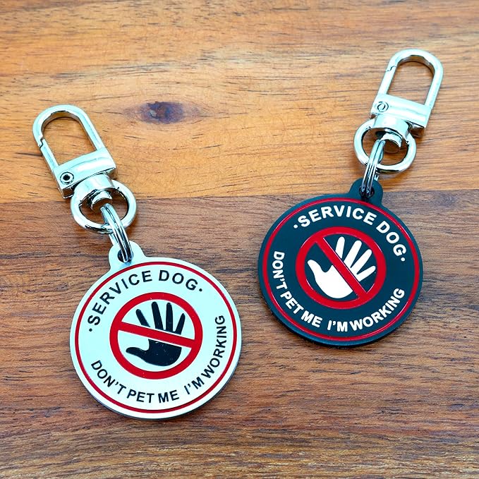 Service Dog ID Tag for Small & Large Dogs - Emotional Support ESA Medical Alert Collar Accessory - Durable Stainless Steel Service Animal Tag - Don't Pet Me Service Tag in Black Large