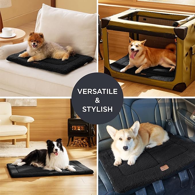 Bedsure Washable Dog Crate Bed for Medium Dogs, Reversible Foam Floor Dog Mat, Lightweight Travel Flat Pet Beds for Indoor & Outdoor Dogs (29" x 21", Black)