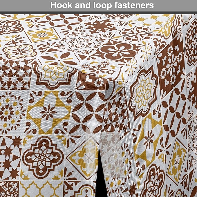 Lunarable Ethnic Dog Crate Cover, Portuguese Azulejo Mosaics with Floral Scrolls Retro Mediterranean, Easy to Use Pet Kennel Cover for Cats & Medium Dogs, 30 Inch, Chocolate Earth Yellow