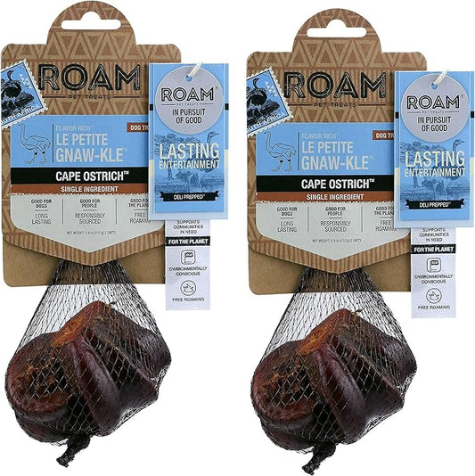 ROAM Pet Treats Le Petite Gnaw-Kle Ostrich Knuckle Small Dog Chew for Small Dogs (Pack of 2)