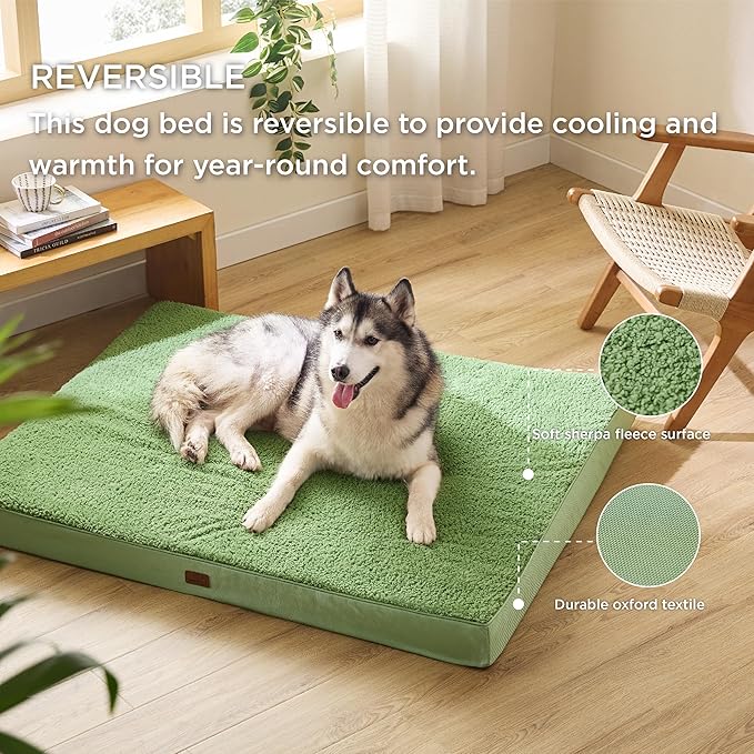 Bedsure Extra Large Dog Bed for Large Dogs - Jumbo Orthopedic Waterproof Dog Beds with Removable Washable Cover, Egg Foam Pet Bed Mat Green