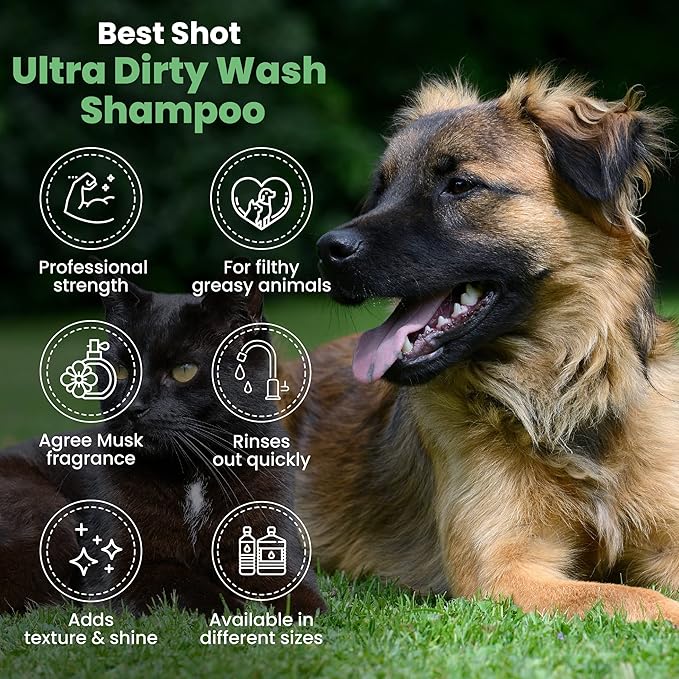 Best Shot Ultra Dirty Wash Shampoo, Coat and Skincare Product for Dogs and Cats, Soap-Free, Quick-Rinsing, Refreshing Agree Musk Fragrance, 1 Gallon