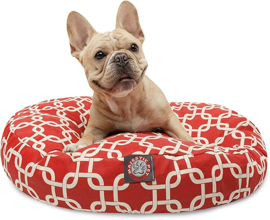 Red Links Small Round Indoor Outdoor Pet Dog Bed With Removable Washable Cover By Majestic Pet Products